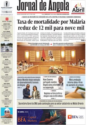 Capa do Jornal de Angola, Terça, 16 de Abril de 2024