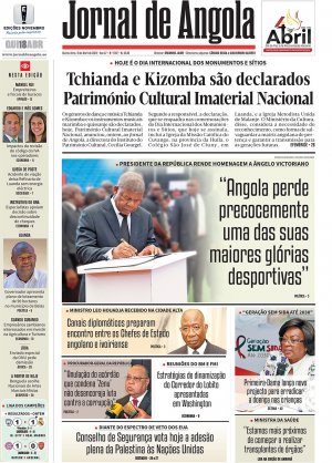 Capa do Jornal de Angola, Quinta, 18 de Abril de 2024