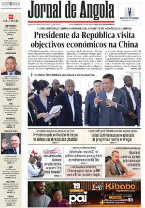 Capa do Jornal de Angola, Segunda, 18 de Março de 2024