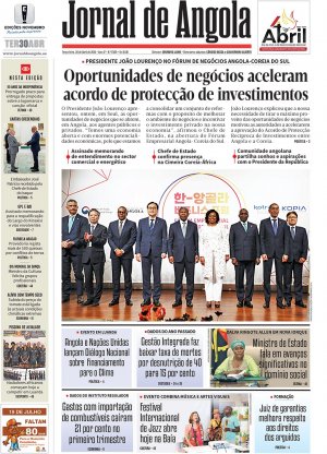 Capa do Jornal de Angola, Terça, 30 de Abril de 2024