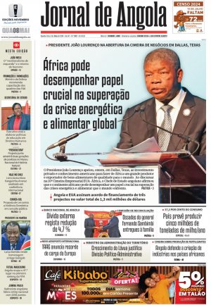 Capa do Jornal de Angola, Quarta, 08 de Maio de 2024
